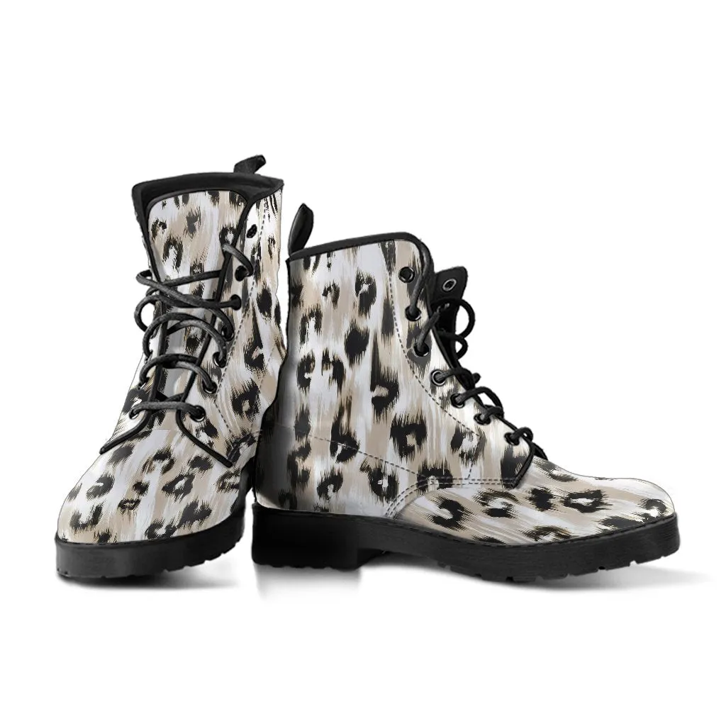 Fashion Combat Boots - Distressed Cheetah Print #101 | Vegan Leather, Vegan Shoes, Custom Shoes Women, Women's Boots, Unisex Boots