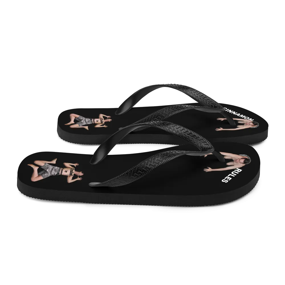 Flip flop sandals with men bowing down or flat under your heel for Cinnamon Feet